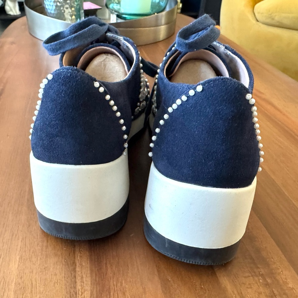 Desigual Wedge Pearl Suede Trainers with Crystal & Pearl Detail - Picture 4 of 12